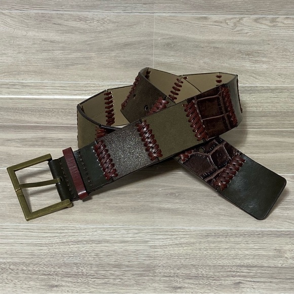 NINE WEST / Leather Patch Work Belt Size L - Picture 1 of 7